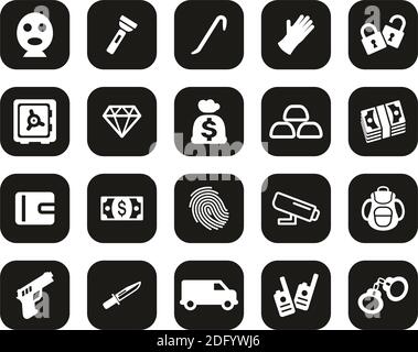 Thief Or Burglar Icons White On Black Flat Design Set Big Stock Vector