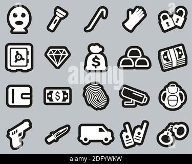 Thief Or Burglar Icons White On Black Sticker Set Big Stock Vector