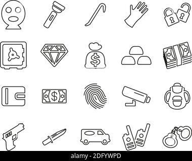 Thief Or Burglar Icons Black & White Thin Line Set Big Stock Vector