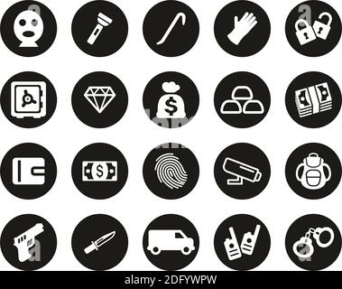 Thief Or Burglar Icons White On Black Flat Design Circle Set Big Stock Vector