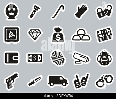 Thief Or Burglar Icons Black & White Sticker Set Big Stock Vector