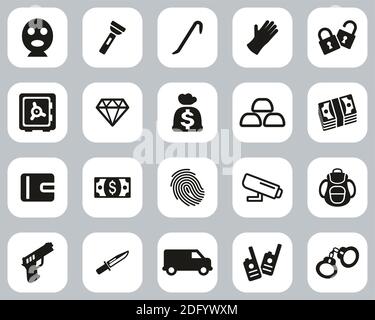Thief Or Burglar Icons Black & White Flat Design Set Big Stock Vector