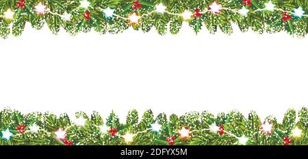 greeting banner with Christmas garland on white background Stock Vector