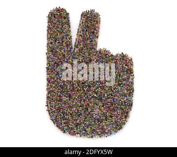 Large crowd of people in peace shape 3d rendering Stock Photo