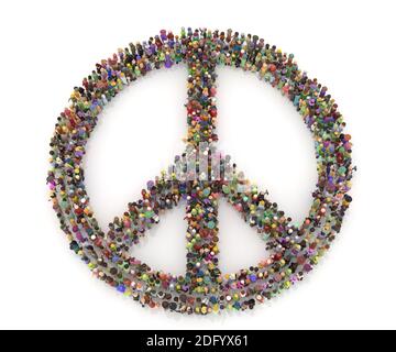 Large crowd of people in peace shape 3d rendering Stock Photo