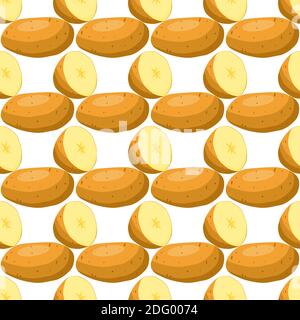 Illustration on theme of bright pattern brown potato, vegetable batat for seal. Vegetable pattern consisting of beautiful potato, many batat. Simple c Stock Vector