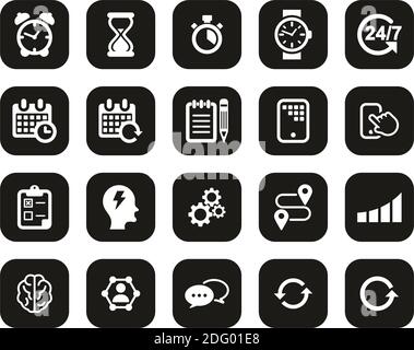 Time Management Icons White On Black Flat Design Set Big Stock Vector