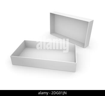 Empty grey cardboard box for your design. White isolated background. 3D render Stock Photo