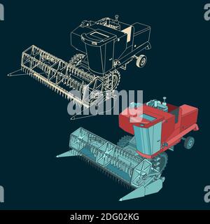 Stylized vector illustrations of a Combine Harvester Stock Vector