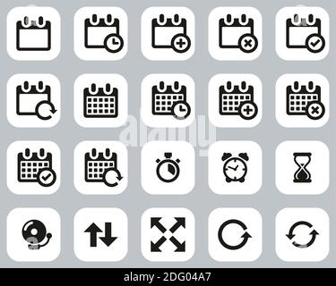 Time Or Schedule Icons Black & White Flat Design Set Big Stock Vector