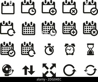 Time Or Schedule Icons Black & White Set Big Stock Vector