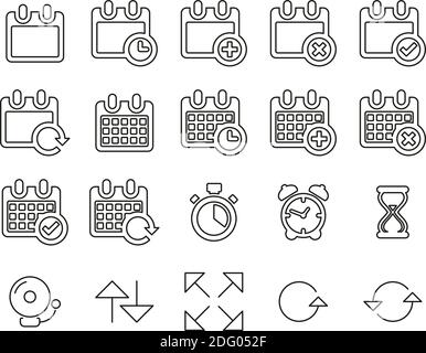 Time Or Schedule Icons Black & White Thin Line Set Big Stock Vector