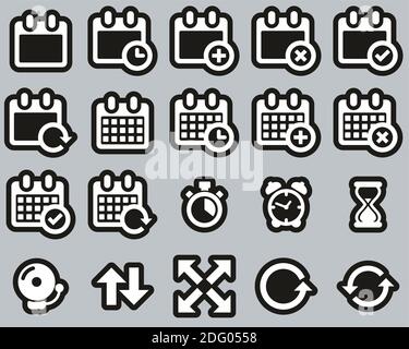 Time Or Schedule Icons White On Black Sticker Set Big Stock Vector
