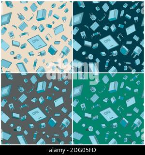 Stylized seamless in all directions illustrations of electronic components and circuitry. Stock Vector