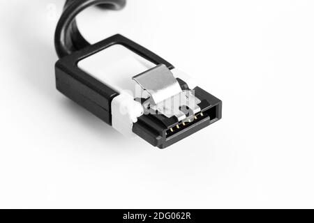 Black and white SATA connector on white background closeup Stock Photo