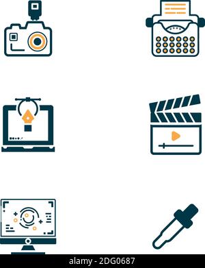 media icons for agency company, Graphic Design, motion Graphic, camera icon, typewriter icon, Film clap Stock Vector