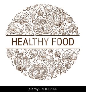 Healthy food and organic product monochrome sketch Stock Vector