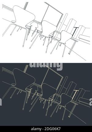 Stylized vector illustration of a sketch of the interior of the Open Kitchen & Dining Area Stock Vector