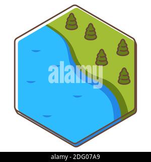 Board game card with location of river and woods Stock Vector