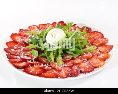 strawberry salad with ice cream and arugula Stock Photo