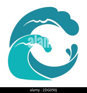 Sea or ocean wave in circle, water splashes vector Stock Vector