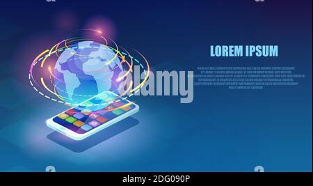 Vector of a smart phone with multiple app icons and high speed Internet with world wide web network Stock Vector
