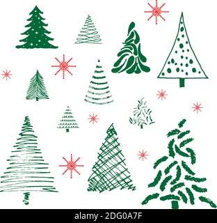 Seamless pattern, forest with trees, green Christmas trees on a white background Stock Vector