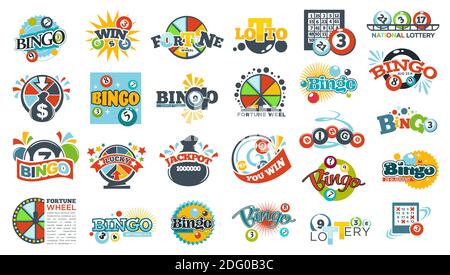 Fortune wheel, loto and bingo, labels lotteries Stock Vector