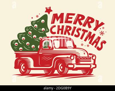 Merry Christmas retro greeting card. Winter holiday vector illustration Stock Vector
