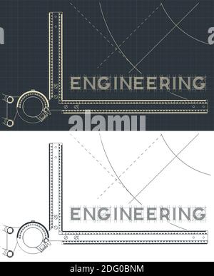 Stylized vector illustration on the topic of engineering and design. Drawing Board close-up composition Stock Vector