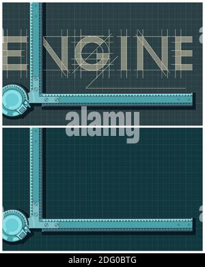 Stylized vector illustration on the them of engineering and design. Engineering Drawing Board close-up colorful composition Stock Vector