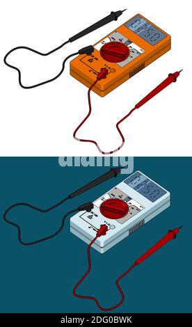 Stylized vector illustration on the theme of microelectronics. Digital multimeter. Stock Vector