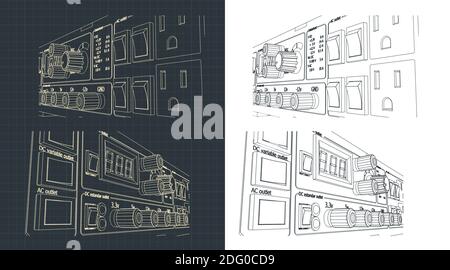 Stylized vector illustration of laboratory power supply drawings Stock Vector