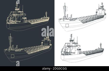 Stylized vector illustration of a dry cargo ship drawings Stock Vector ...