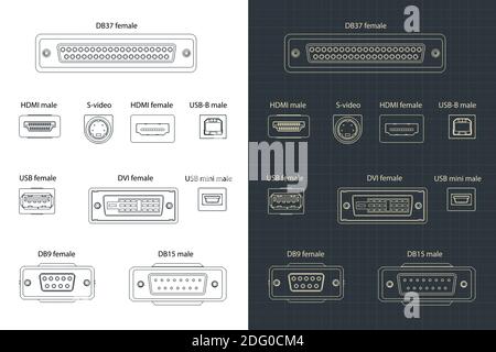 Stylized vector illustration of a Interface Plug-and-sockets drawing mini set Stock Vector