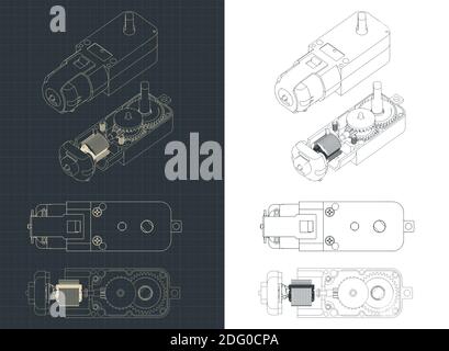 Stylized vector illustration on the theme of microelectronics. Geared Motor DC drawings Stock Vector