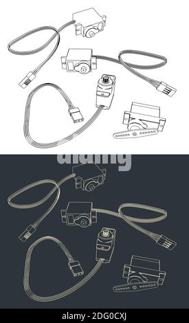 Stylized vector illustration of blueprints of servo motor kit Stock ...