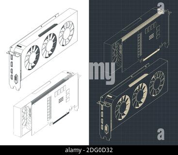 Stylized vector illustration of a powerful video card isometric drawings Stock Vector