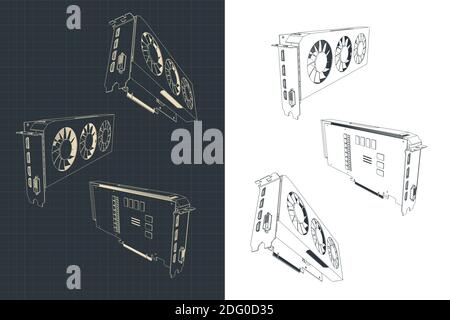 Stylized vector illustration of a powerful video card drawings Stock Vector