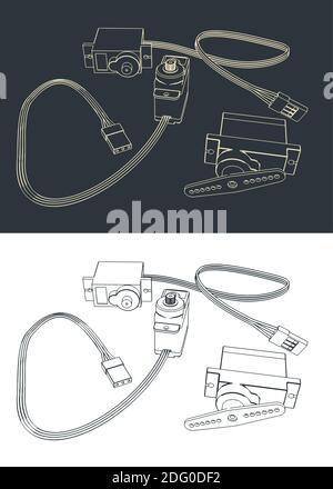 Stylized vector illustration of blueprints of servo motor kit Stock ...