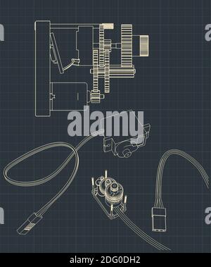 Stylized vector illustration of blueprints of servo motor kit Stock ...