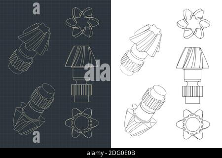 Stylized vector illustrations of Helical Gear Dawings Stock Vector