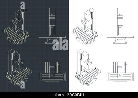 Stylized vector illustration of a table top cnc milling and lathe machine drawings Stock Vector
