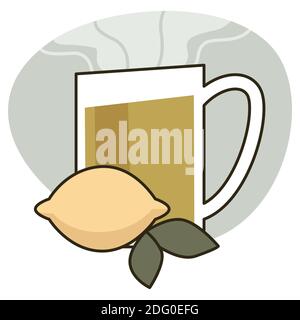 Cup of herbal tea with lemon, healthy drink vector Stock Vector