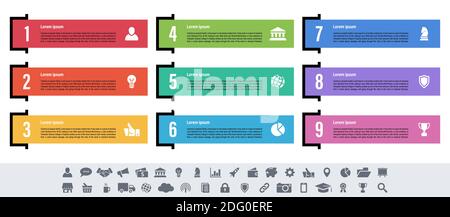 Infographic design business concept vector illustration with 9 steps or options or processes represent work flow or diagram or web button banner Stock Vector