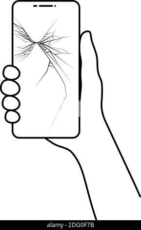 linear broken phone in hand Stock Vector
