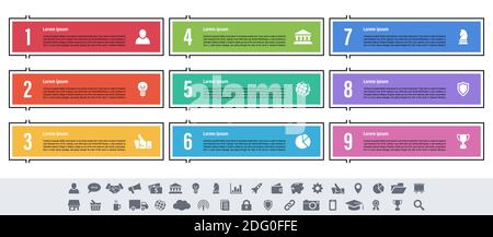 Infographic design business concept vector illustration with 9 steps or options or processes represent work flow or diagram or web button banner Stock Vector