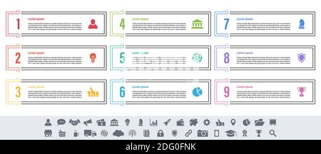 Infographic design business concept vector illustration with 9 steps or options or processes represent work flow or diagram or web button banner Stock Vector