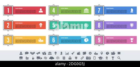 Infographic design business concept vector illustration with 9 steps or options or processes represent work flow or diagram or web button banner Stock Vector