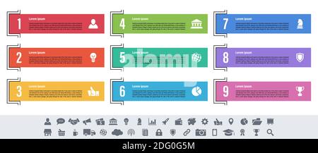 Infographic design business concept vector illustration with 9 steps or options or processes represent work flow or diagram or web button banner Stock Vector